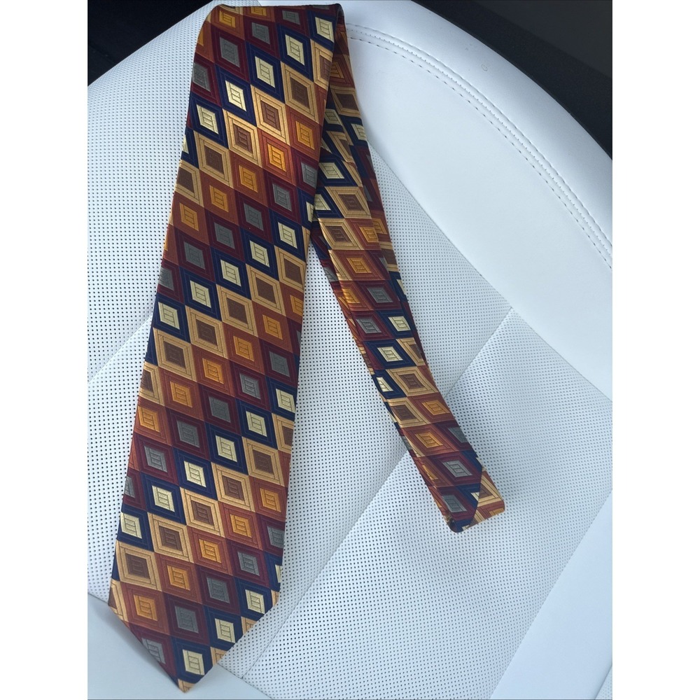 XMI Platinum 100% Silk Tie Handmade USA Geometric Multicolor Designer Necktie